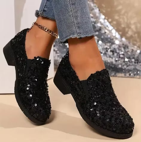 Women's Slip-On Loafers Round Toe | Sequin