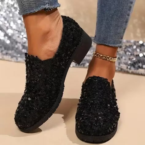 Women's Slip-On Loafers Round Toe | Sequin