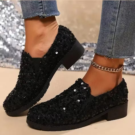 Women's Slip-On Loafers Round Toe | Sequin
