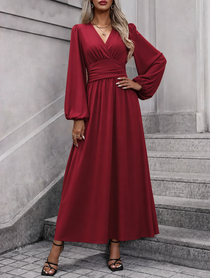 Women's Slit Dress Long Sleeve Midi | Wedding Guest