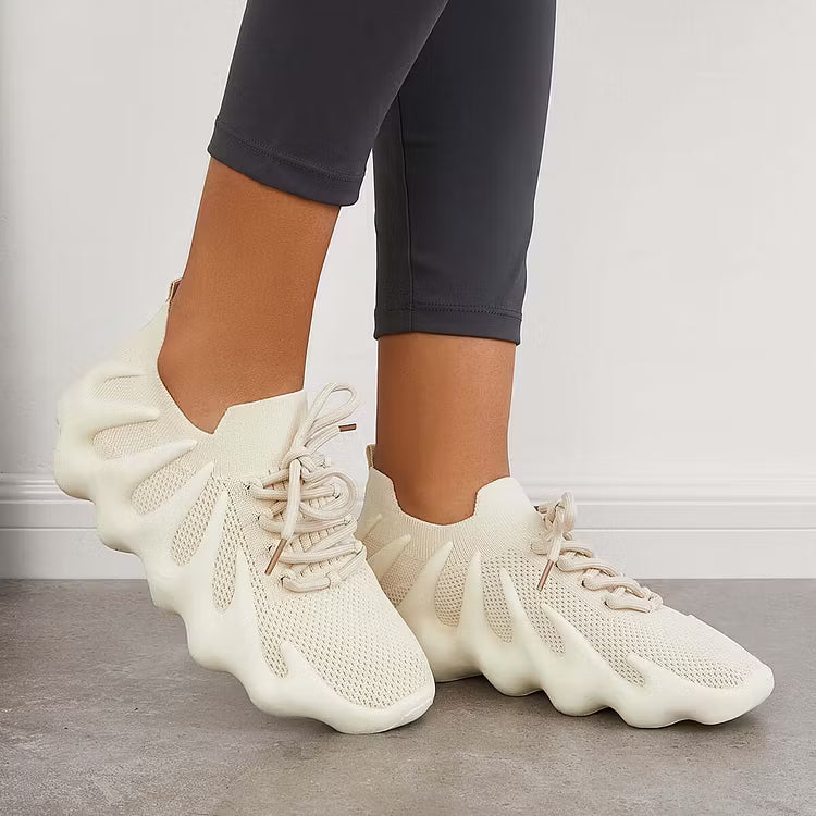 Women's Sneakers with Scalloped Sole | Mesh Lace-Up