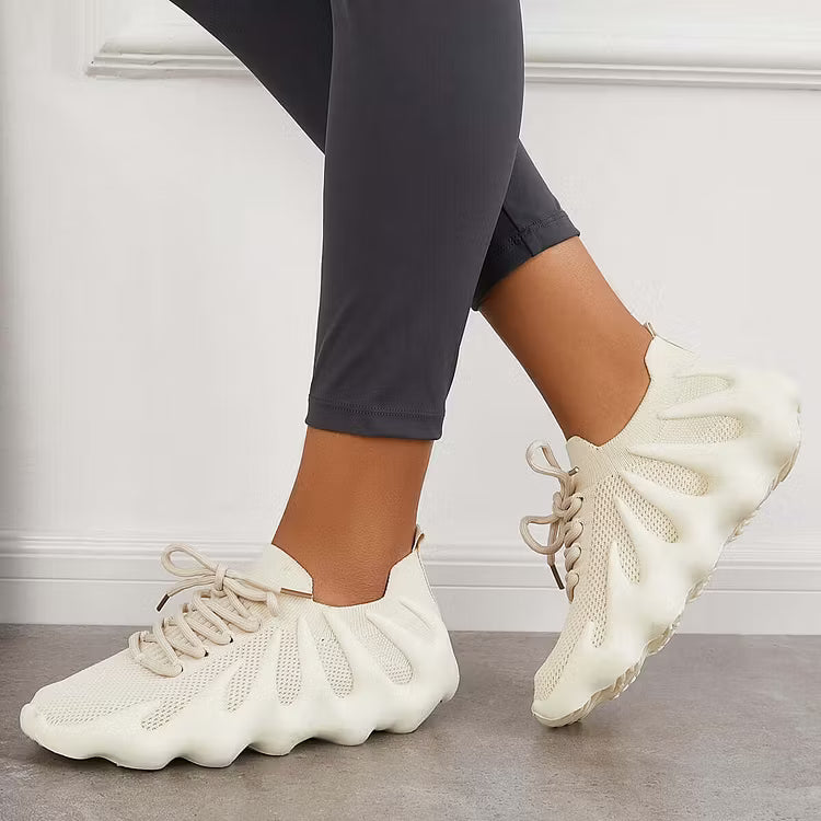 Women's Sneakers with Scalloped Sole | Mesh Lace-Up