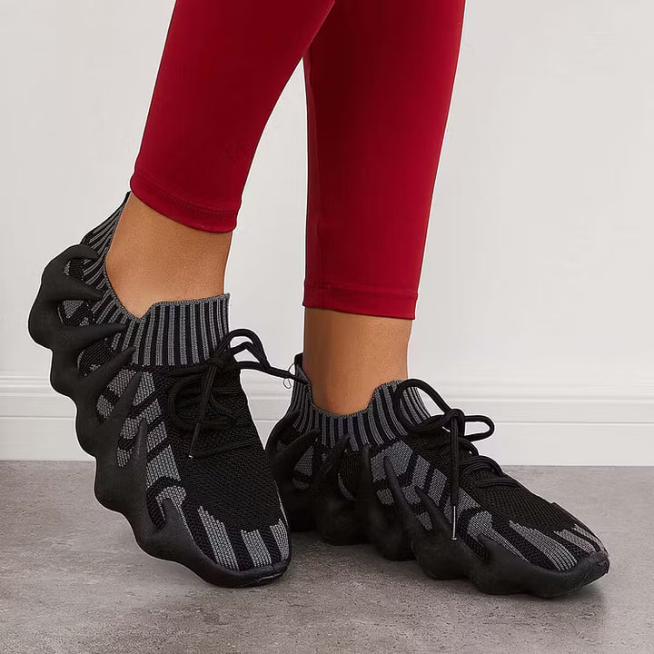 Women's Sneakers with Scalloped Sole | Mesh Lace-Up