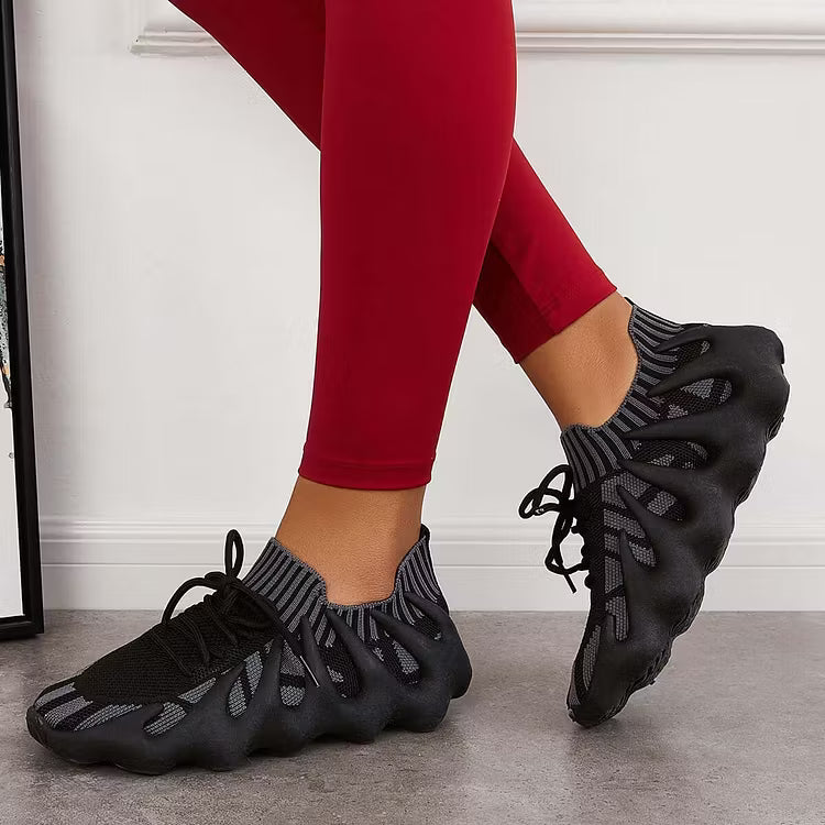 Women's Sneakers with Scalloped Sole | Mesh Lace-Up