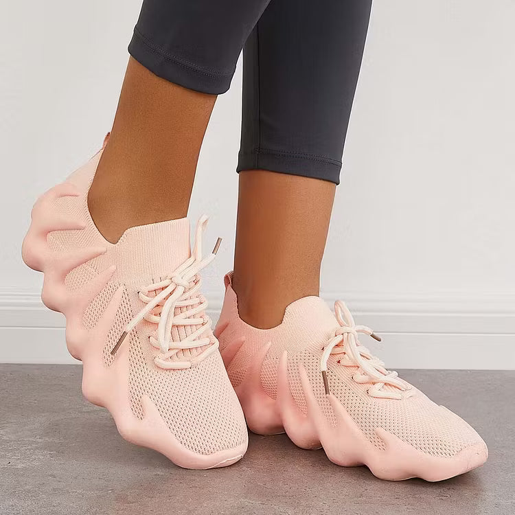 Women's Sneakers with Scalloped Sole | Mesh Lace-Up