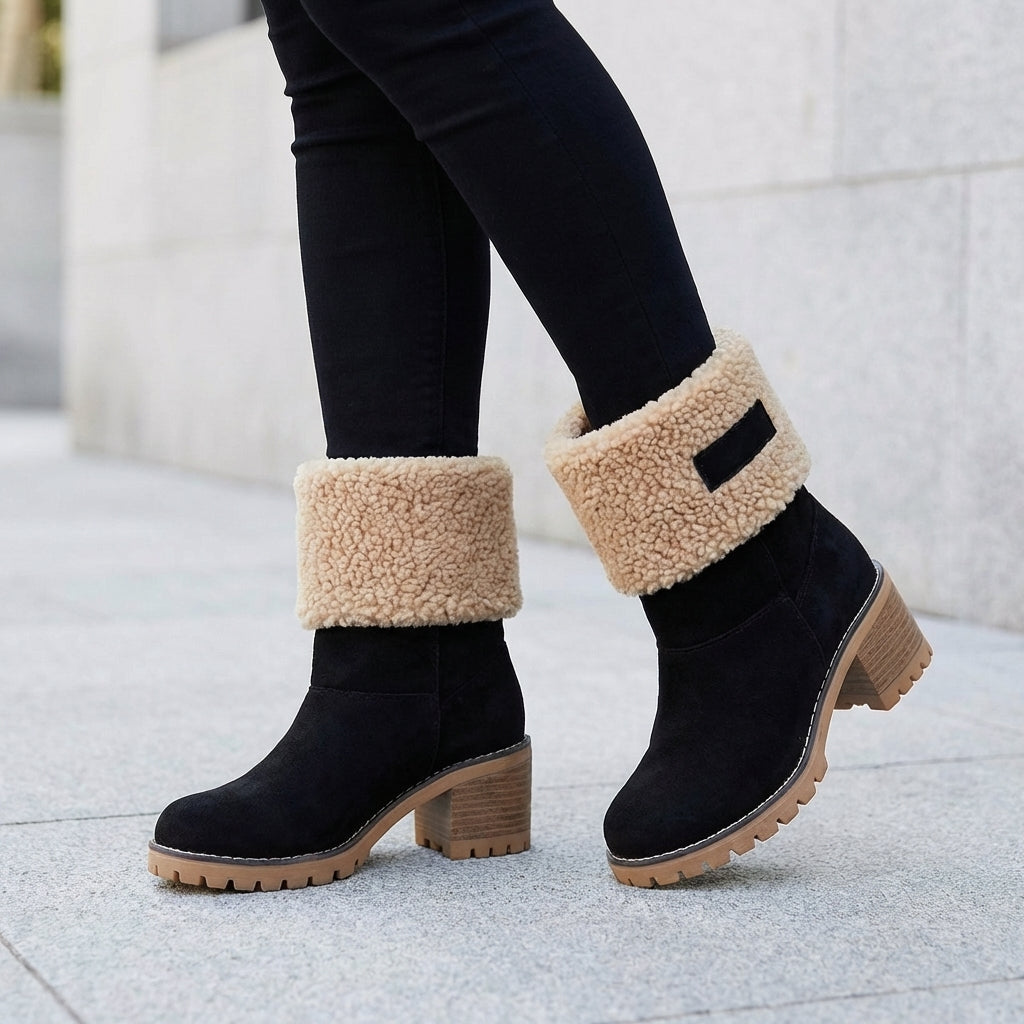 Women's Snow Boots Ankle Block Heel Slip On | Grip