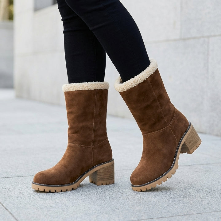 Women's Snow Boots Ankle Block Heel Slip On | Grip
