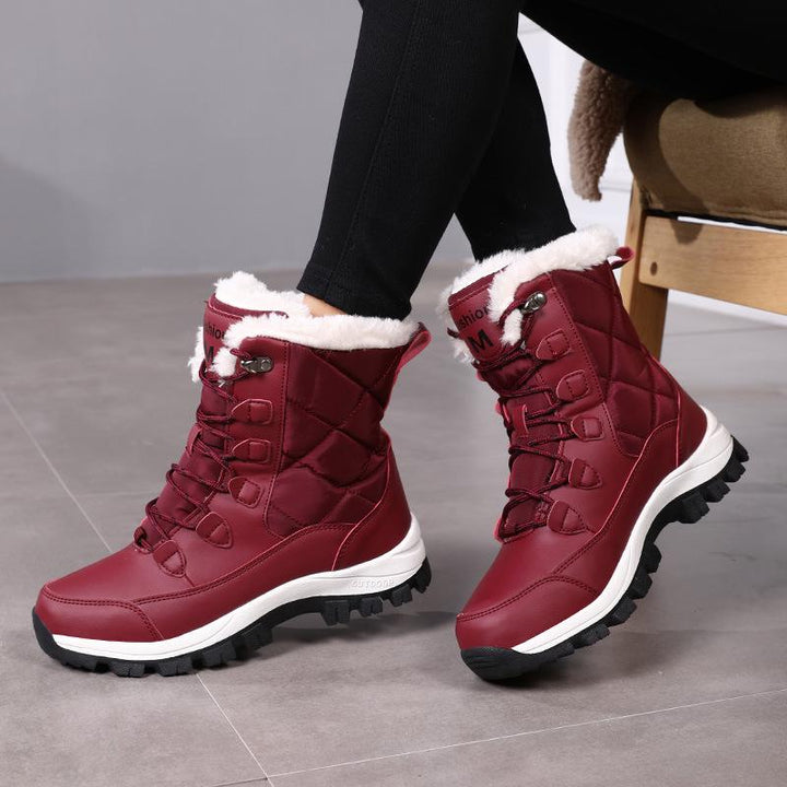 Women's Snow Boots Mid Calf Lace Up Fluffy | Grip