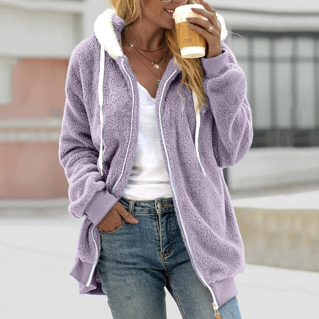 Women's Snow Jacket with Drawstring Hood & Pockets | Zip Up