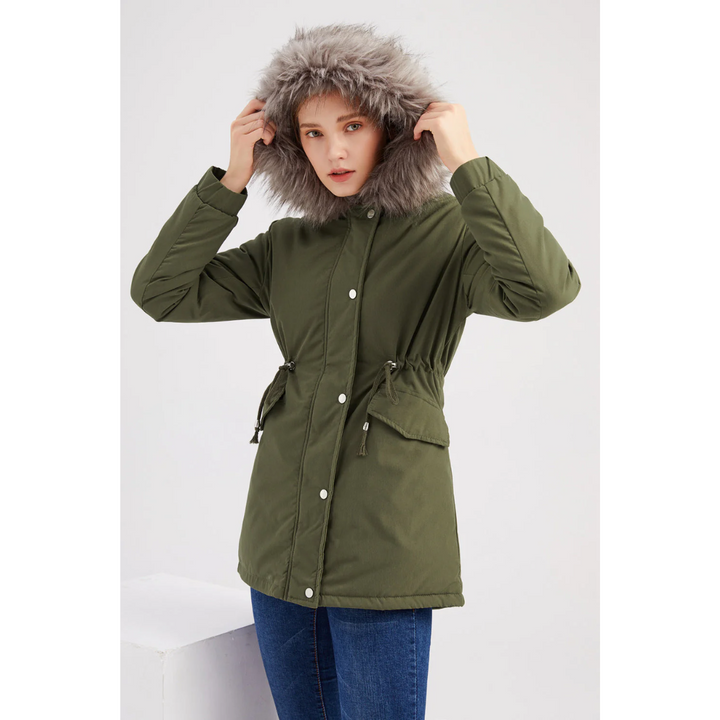 Women's Snow Jacket with Hood Trim & Drawstring Waist | Lined