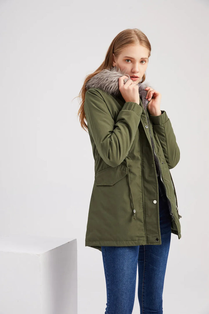 Women's Snow Jacket with Hood Trim & Drawstring Waist | Lined