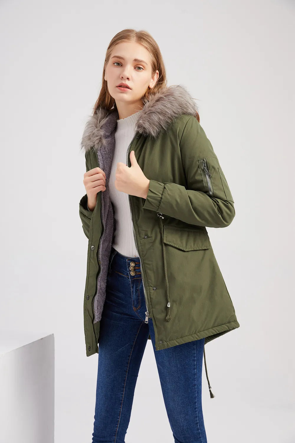 Women's Snow Jacket with Hood Trim & Drawstring Waist | Lined