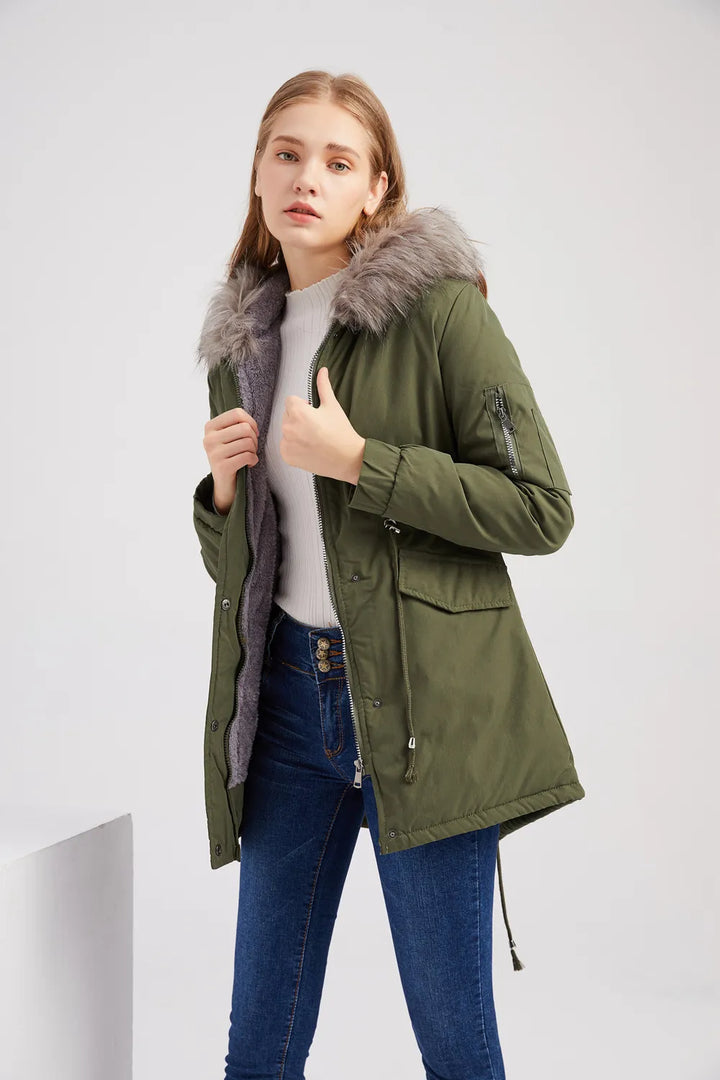 Women's Snow Jacket with Hood Trim & Drawstring Waist | Lined