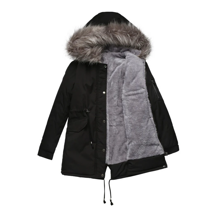 Women's Snow Jacket with Hood Trim & Drawstring Waist | Lined