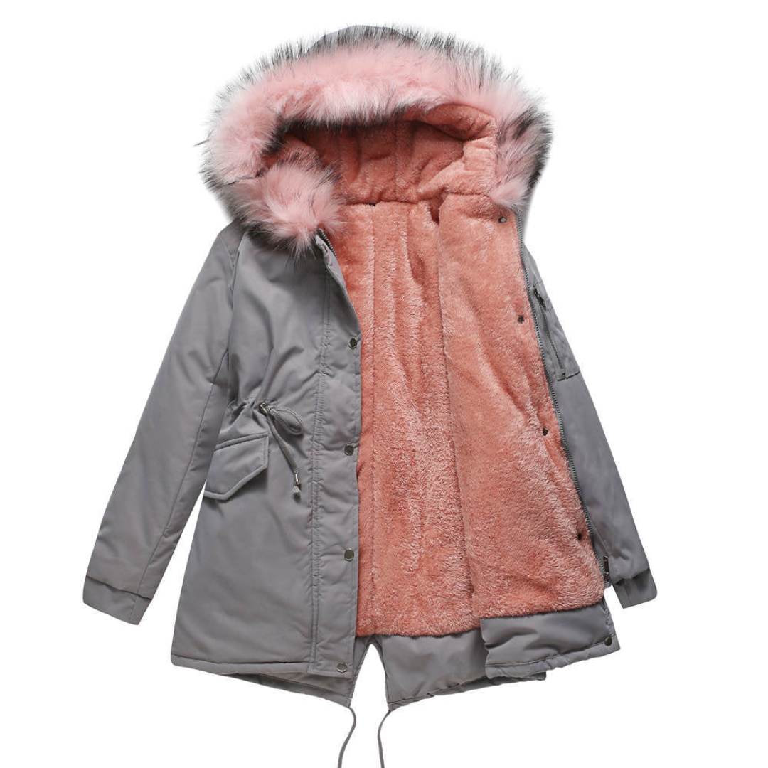 Women's Snow Jacket with Hood Trim & Drawstring Waist | Lined