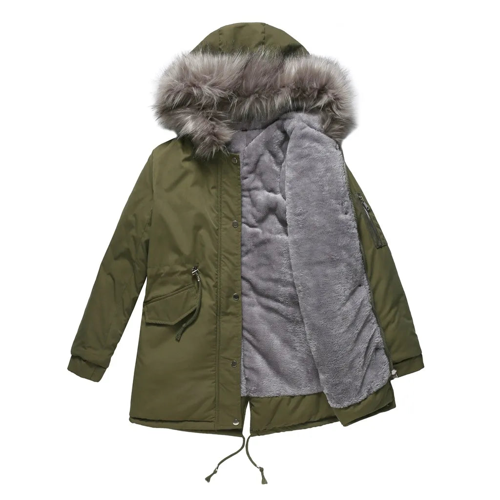 Women's Snow Jacket with Hood Trim & Drawstring Waist | Lined
