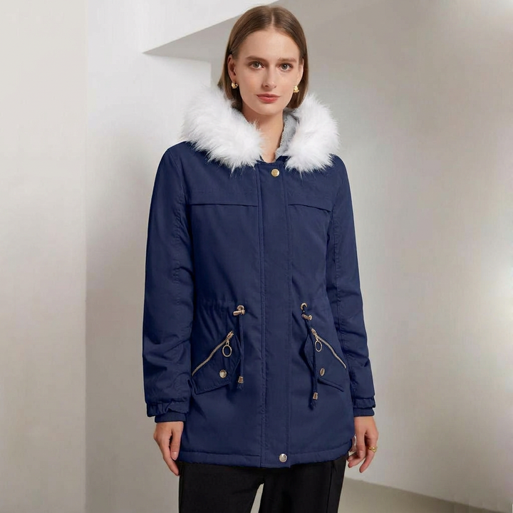 Women's Snow Jacket with Hood Trim & Drawstring Waist | Parka
