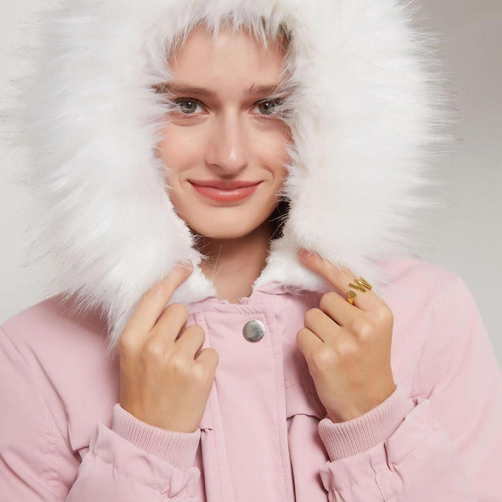 Women's Snow Jacket with Hood Trim & Drawstring Waist | Parka