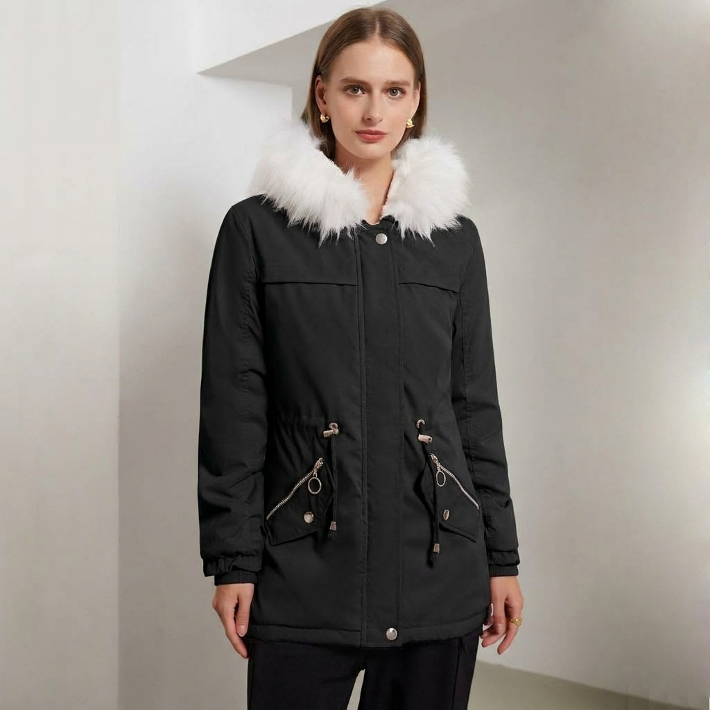 Women's Snow Jacket with Hood Trim & Drawstring Waist | Parka