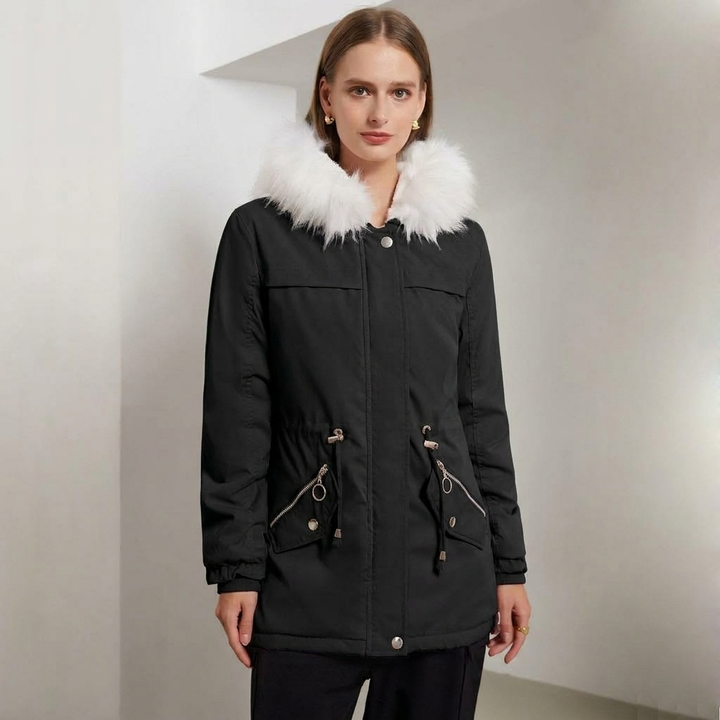 Women's Snow Jacket with Hood Trim & Drawstring Waist | Parka