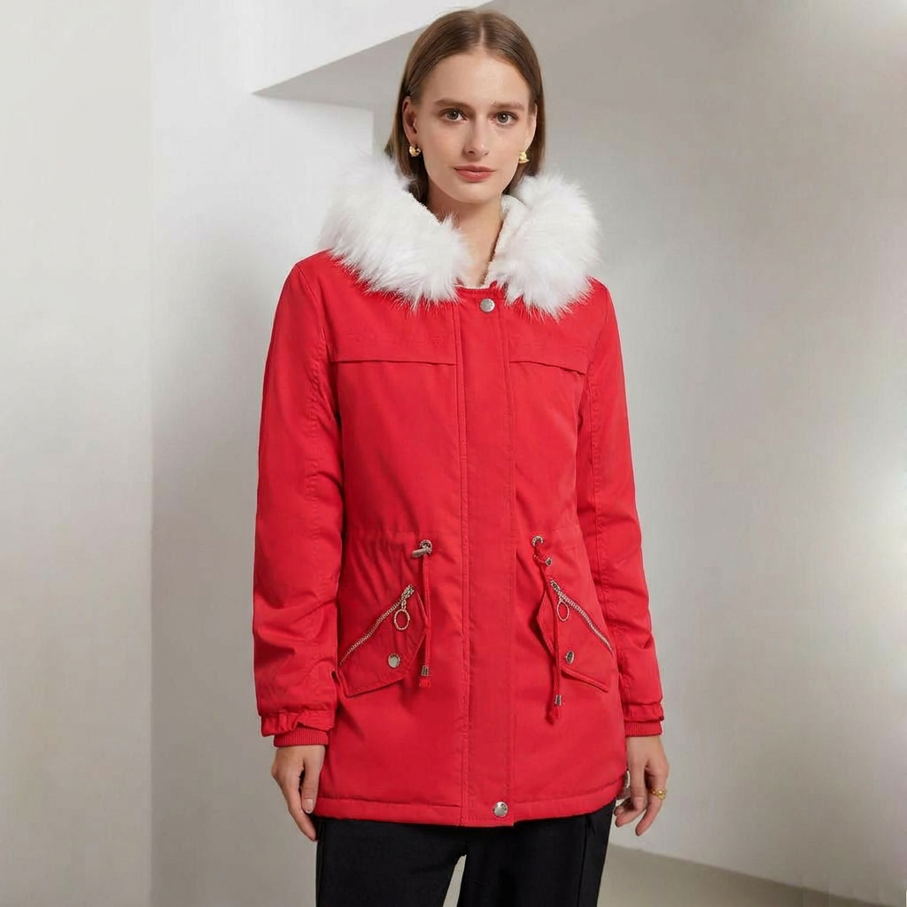 Women's Snow Jacket with Hood Trim & Drawstring Waist | Parka