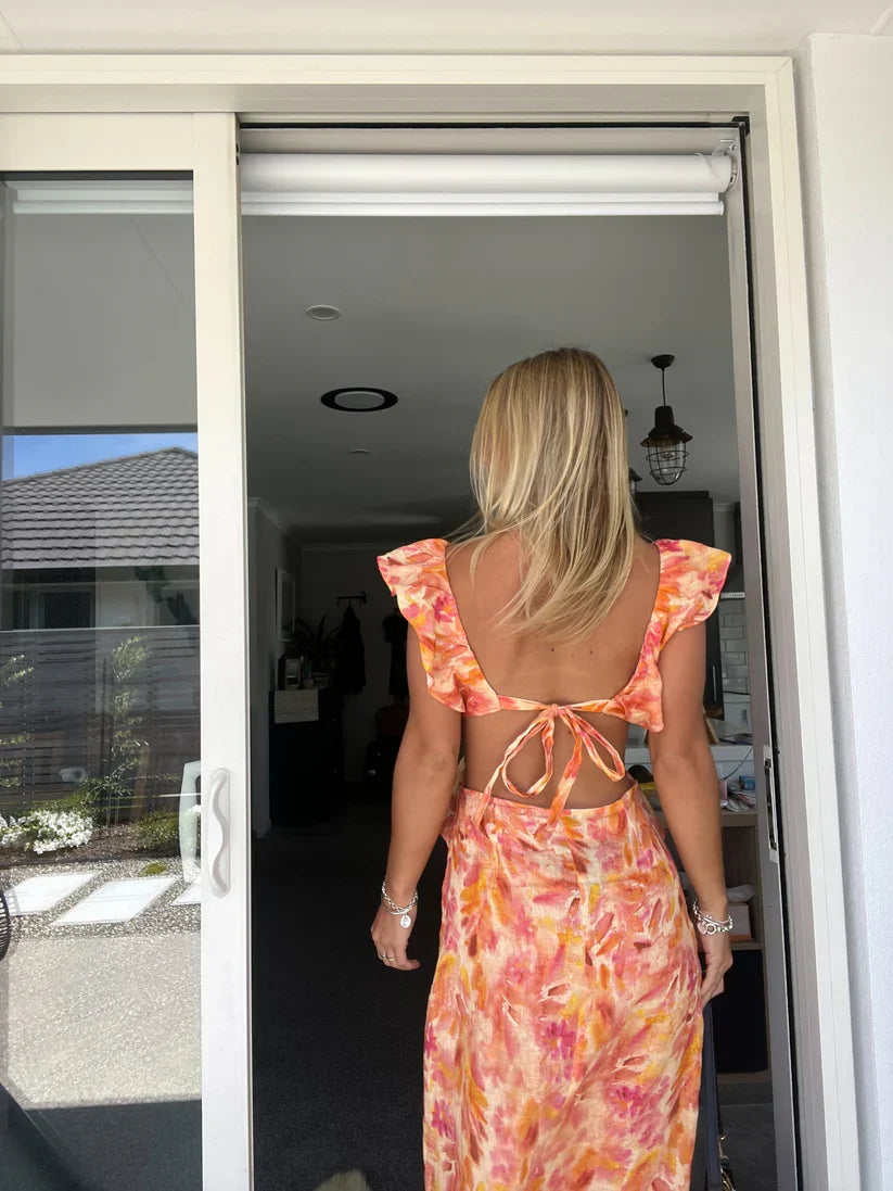 Women's Spring Dress Floral with Cut Out Waist | Maxi
