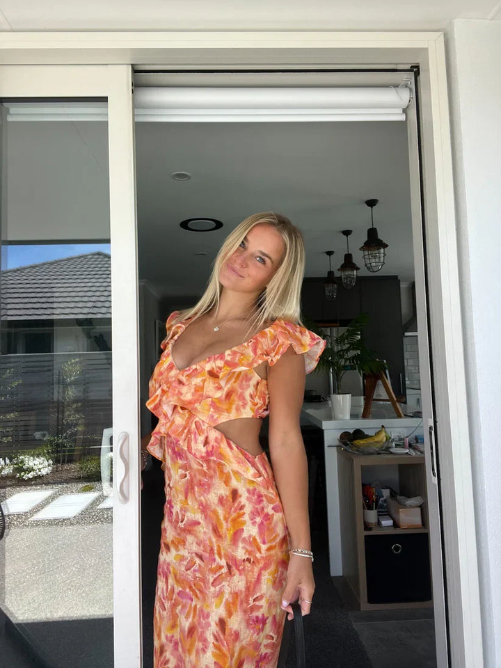 Women's Spring Dress Floral with Cut Out Waist | Maxi