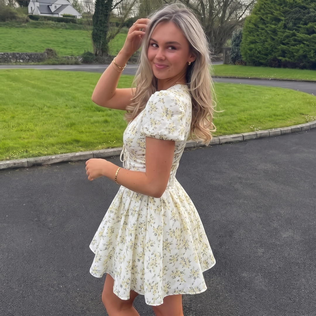 Women's Spring Dress Floral with Puff Sleeve | Mini