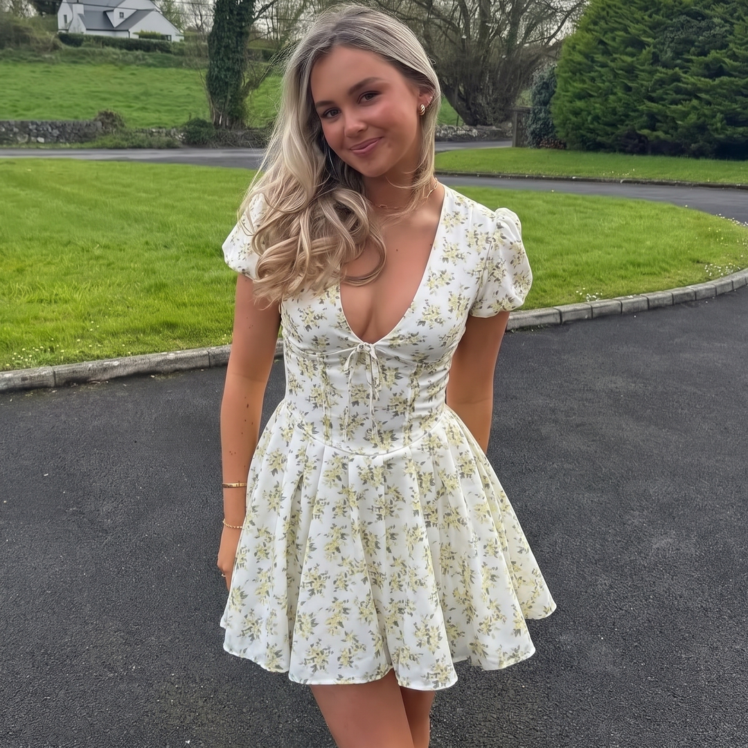 Women's Spring Dress Floral with Puff Sleeve | Mini