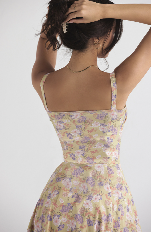 Women's Spring Dress with Corset Bust | Floral Midi