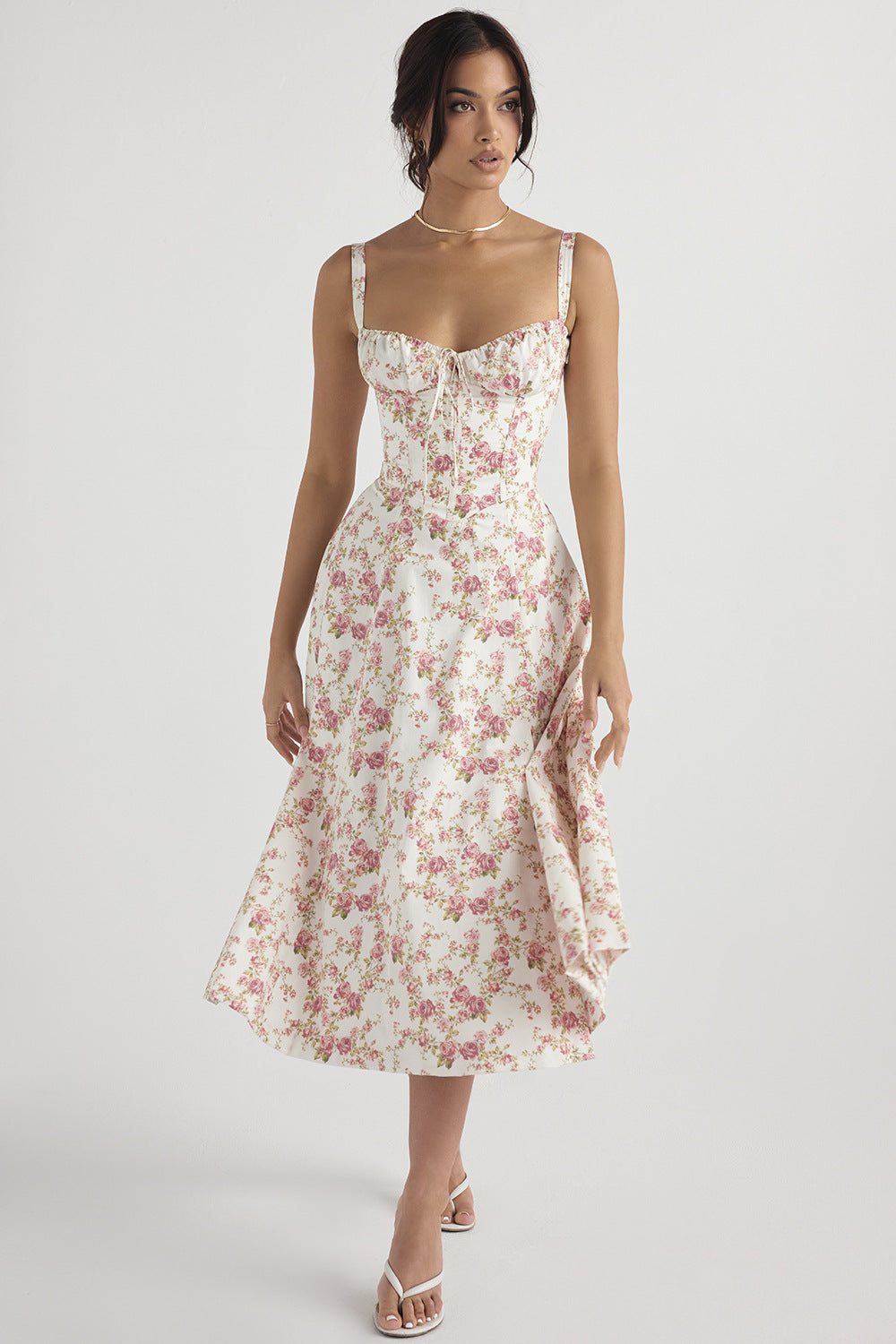 Women's Spring Dress with Corset Bust | Floral Midi