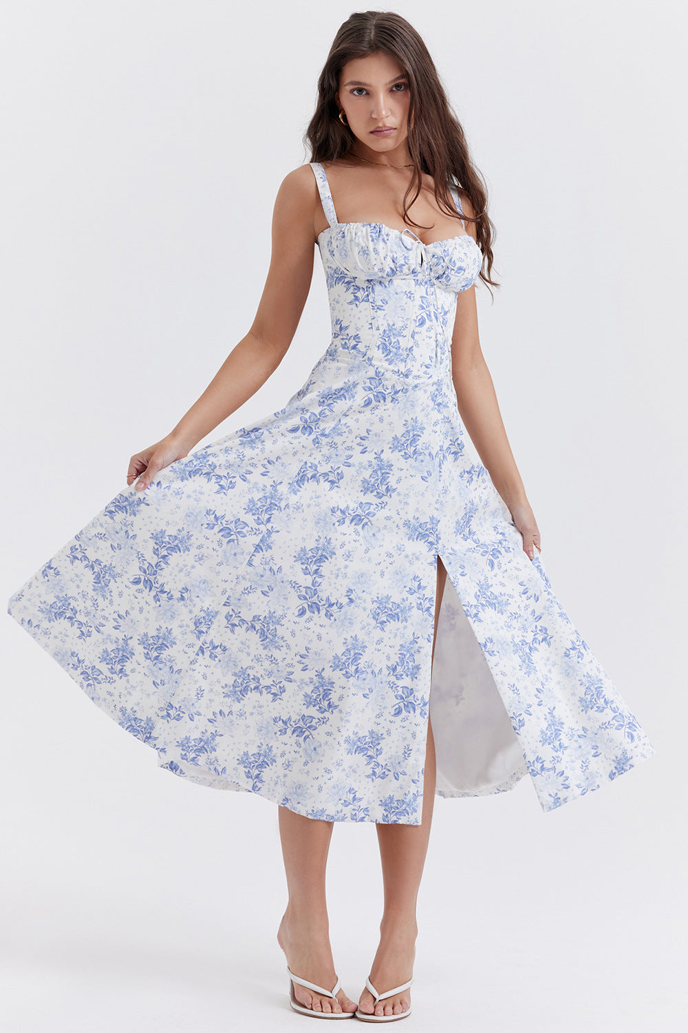 Women's Spring Dress with Corset Bust | Floral Midi