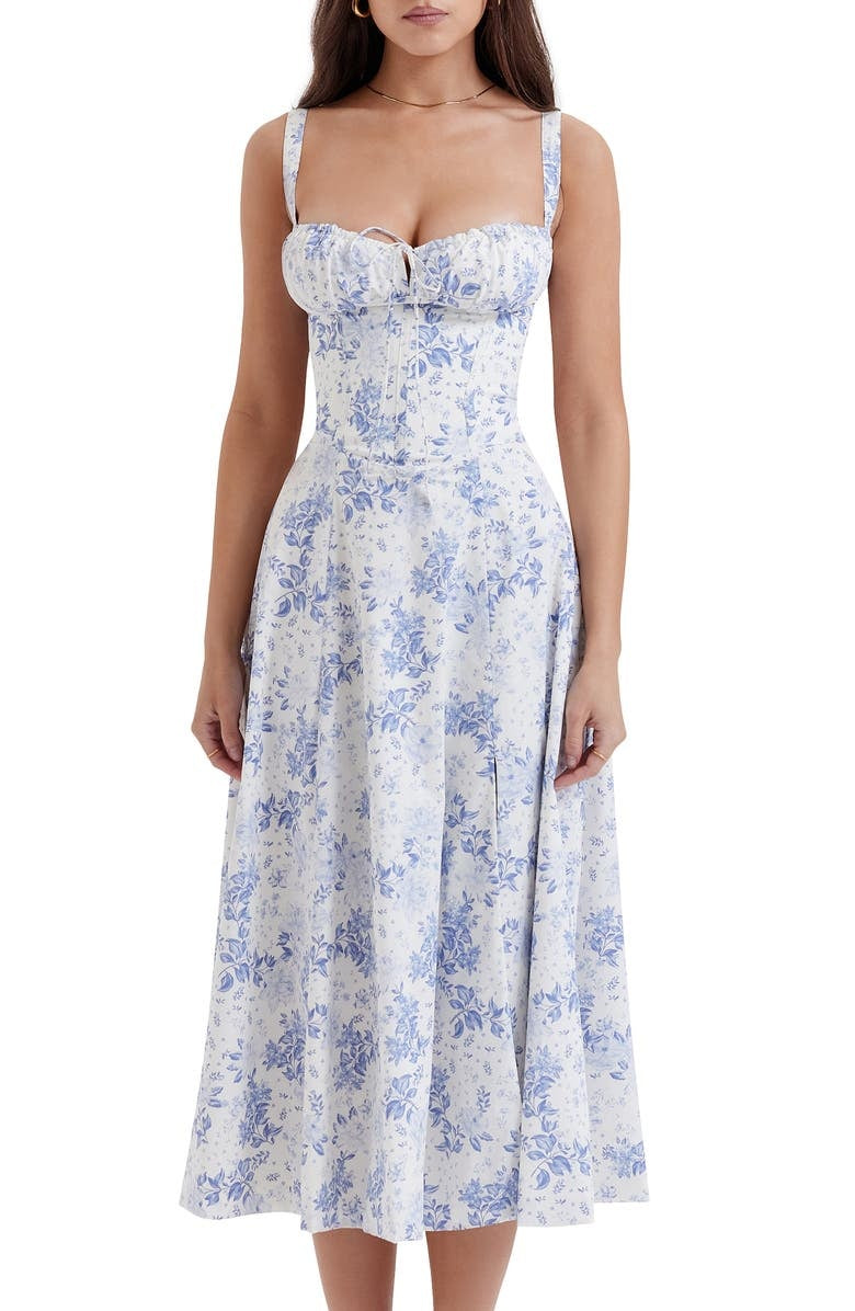 Women's Spring Dress with Corset Bust | Floral Midi
