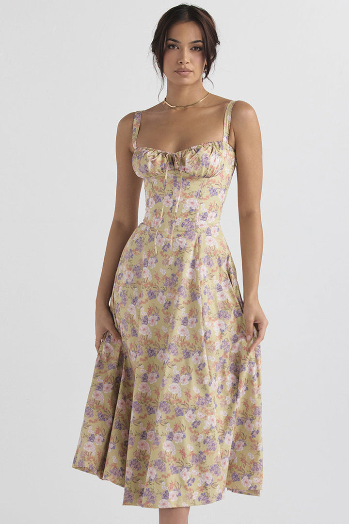 Women's Spring Dress with Corset Bust | Floral Midi
