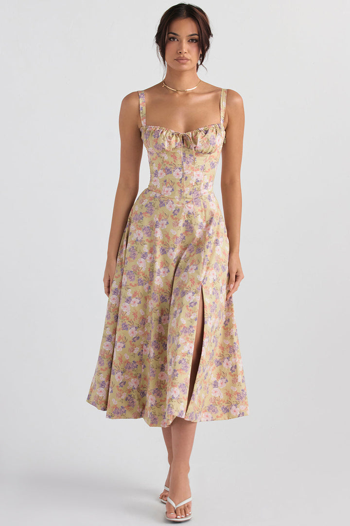 Women's Spring Dress with Corset Bust | Floral Midi
