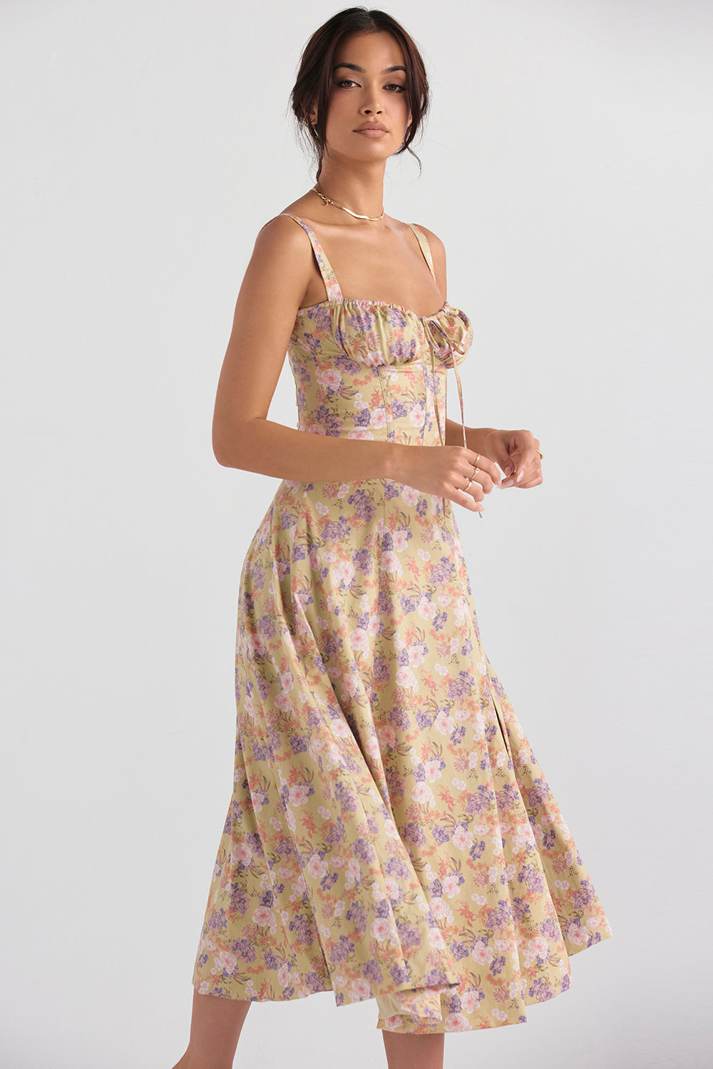 Women's Spring Dress with Corset Bust | Floral Midi