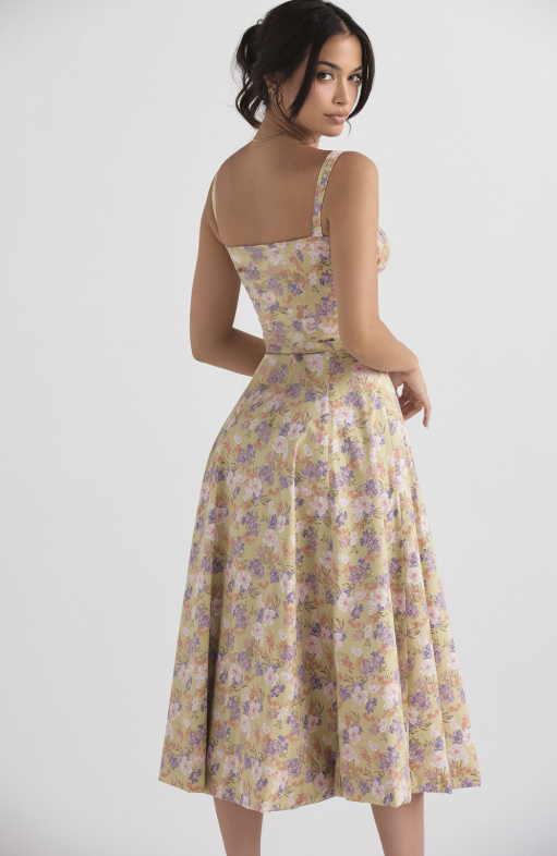 Women's Spring Dress with Corset Bust | Floral Midi