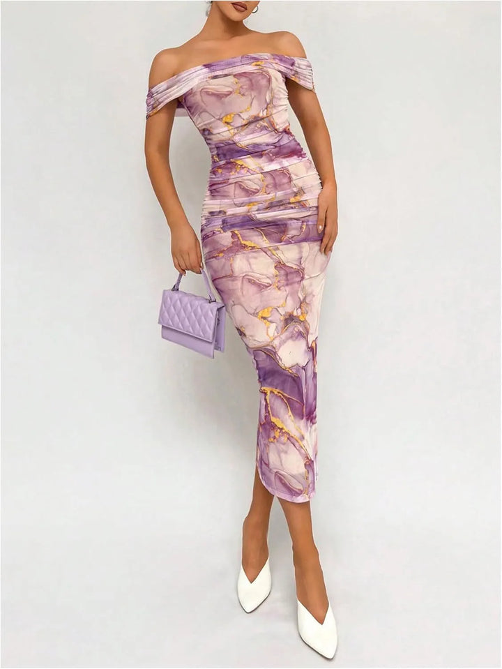 Women's Spring Dress with Off Shoulder | Midi
