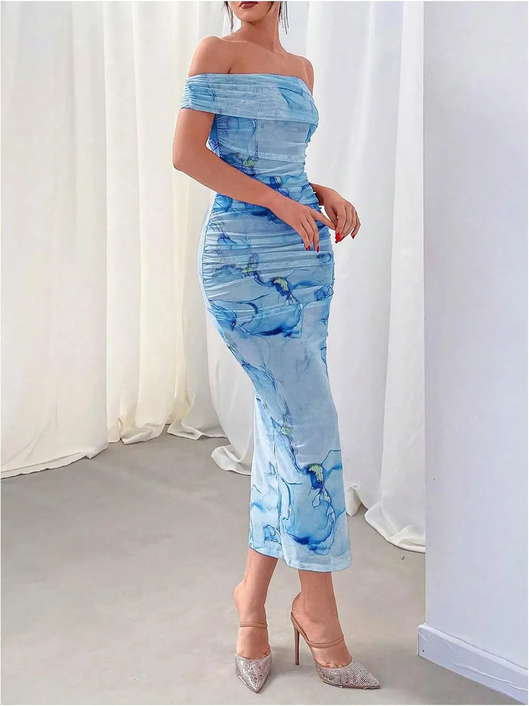 Women's Spring Dress with Off Shoulder | Midi