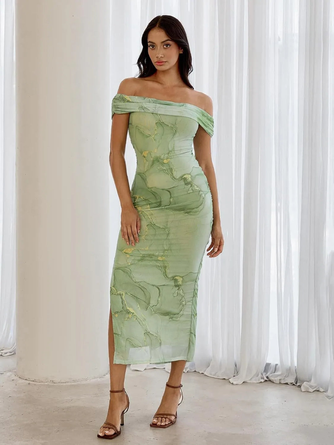 Women's Spring Dress with Off Shoulder | Midi