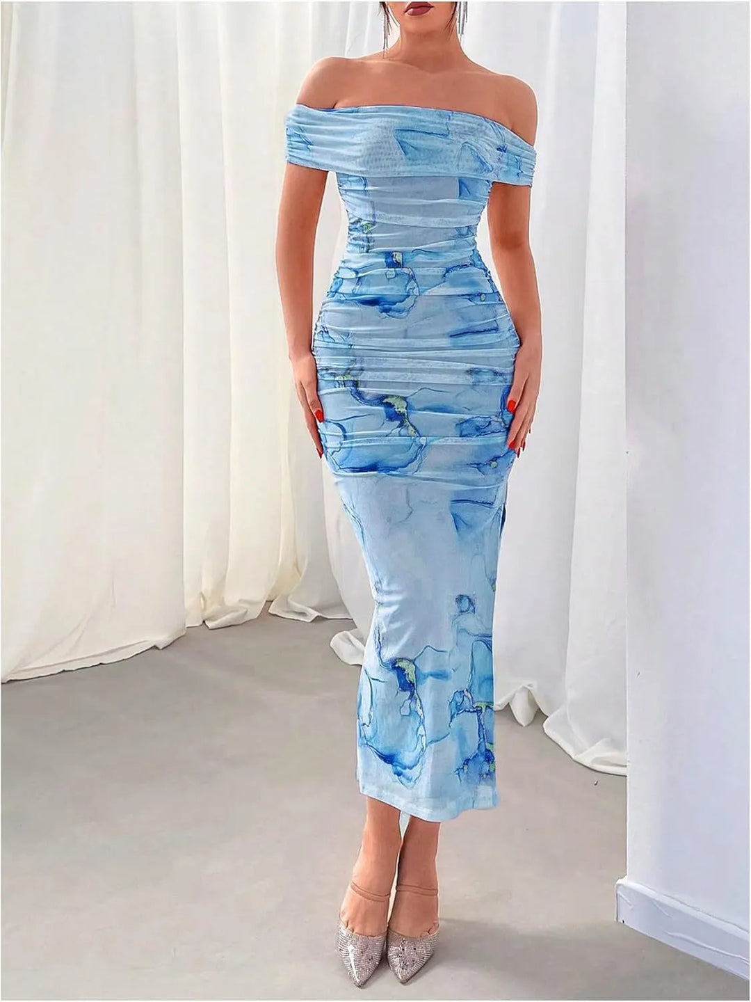 Women's Spring Dress with Off Shoulder | Midi