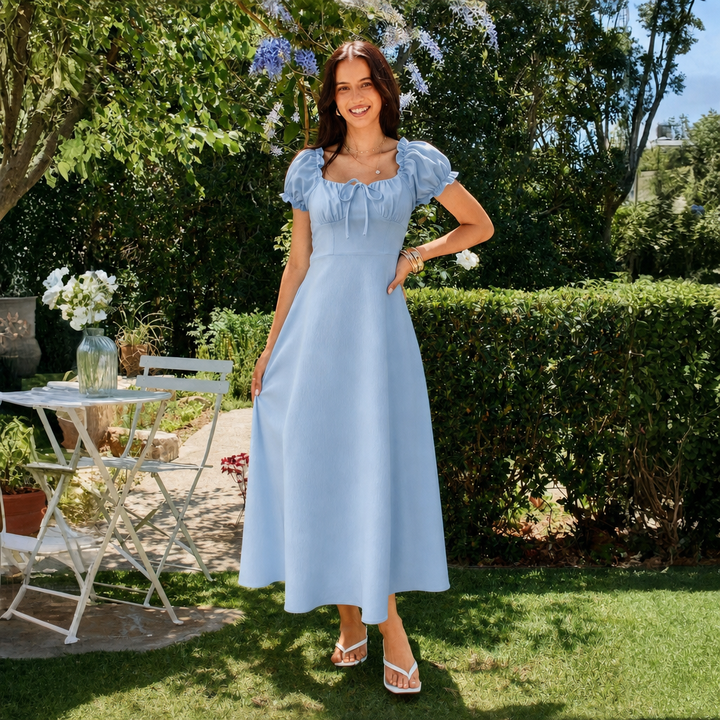 Women's Spring Dress with Puff Sleeves | Maxi