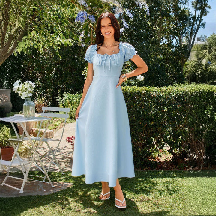Women's Spring Dress with Puff Sleeves | Maxi