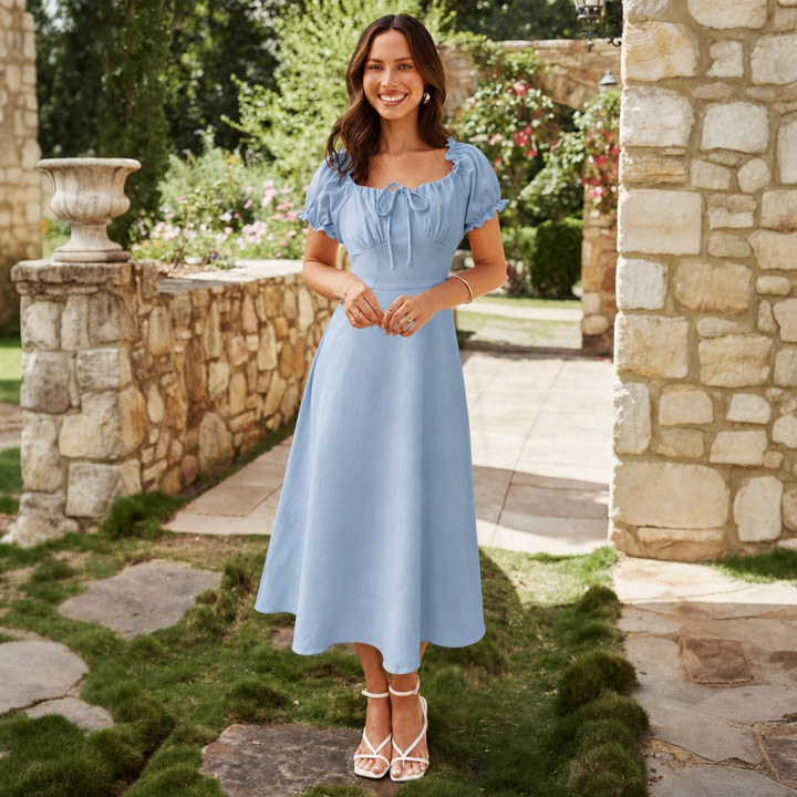 Women's Spring Dress with Puff Sleeves | Maxi