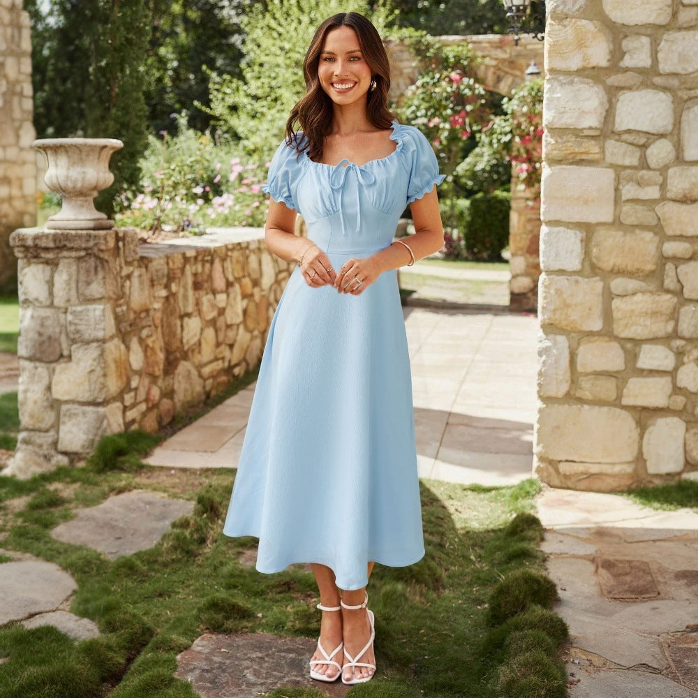 Women's Spring Dress with Puff Sleeves | Maxi
