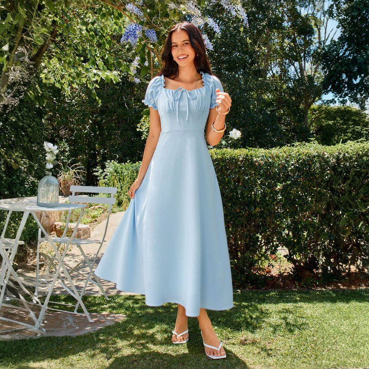 Women's Spring Dress with Puff Sleeves | Maxi