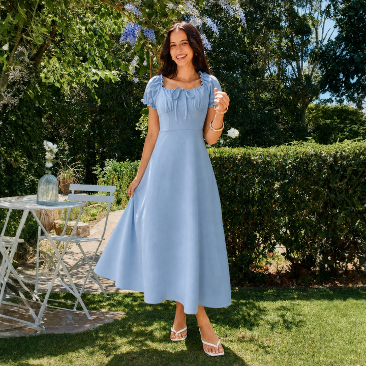 Women's Spring Dress with Puff Sleeves | Maxi