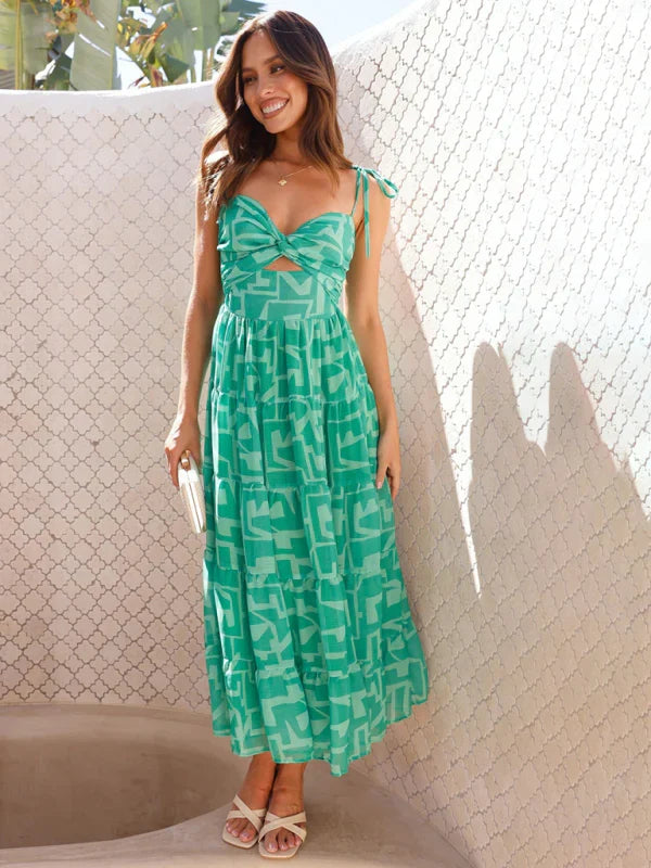 Women's Spring Dress with Sweetheart Neckline & Tiered Skirt | Maxi