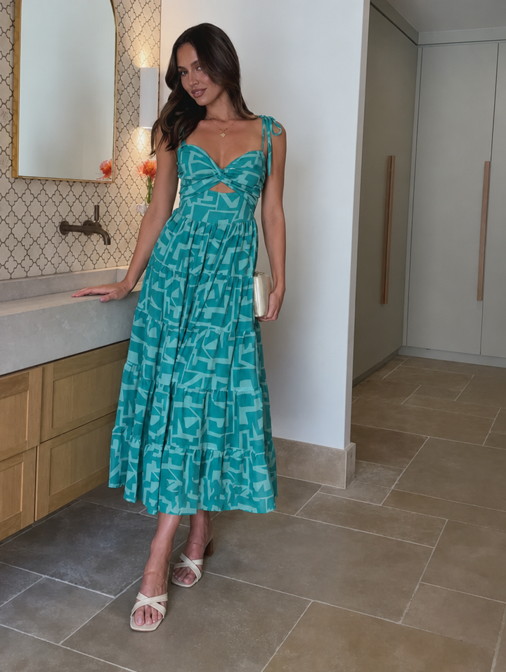 Women's Spring Dress with Sweetheart Neckline & Tiered Skirt | Maxi