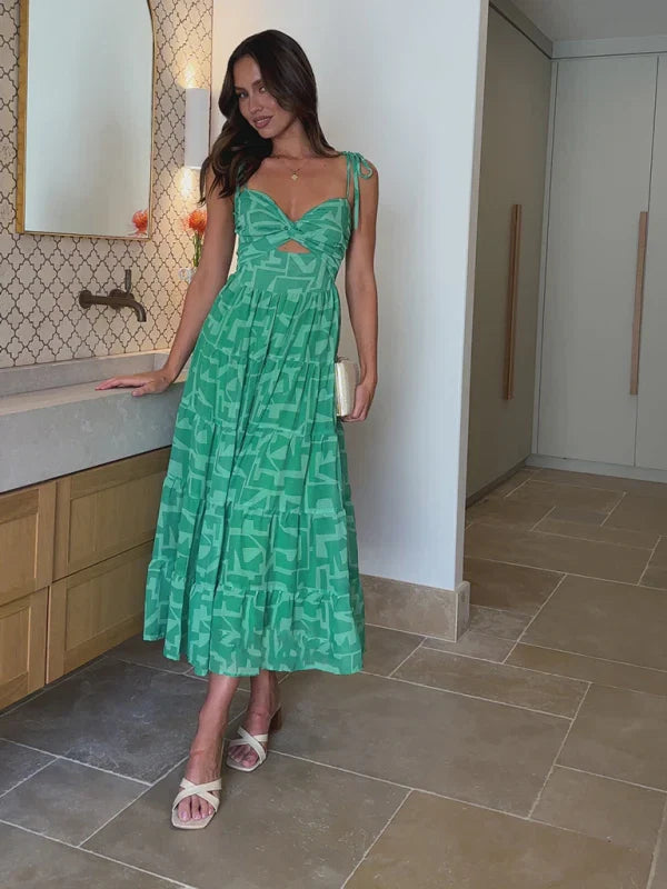 Women's Spring Dress with Sweetheart Neckline & Tiered Skirt | Maxi